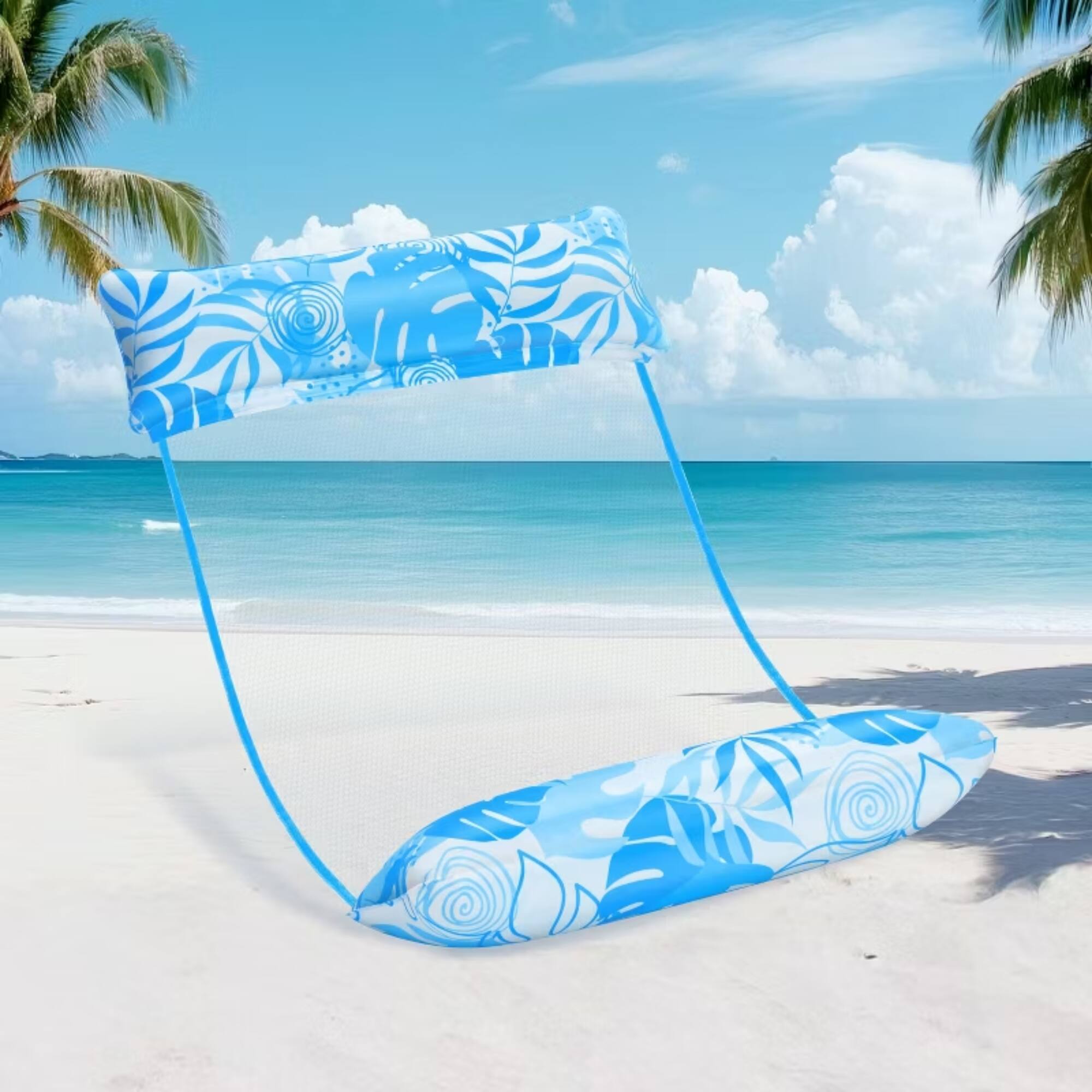 Left. Joyfy - 4-in-1 Hammock Pool Floats Adults, Multi-Purpose Inflatable Pool Floaties Soft PVC Water Hammock Lounge Blue - blue.