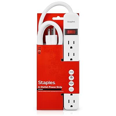 Staples TECH - 6-Outlet Power Strip, 6' Cord, (17651) - White