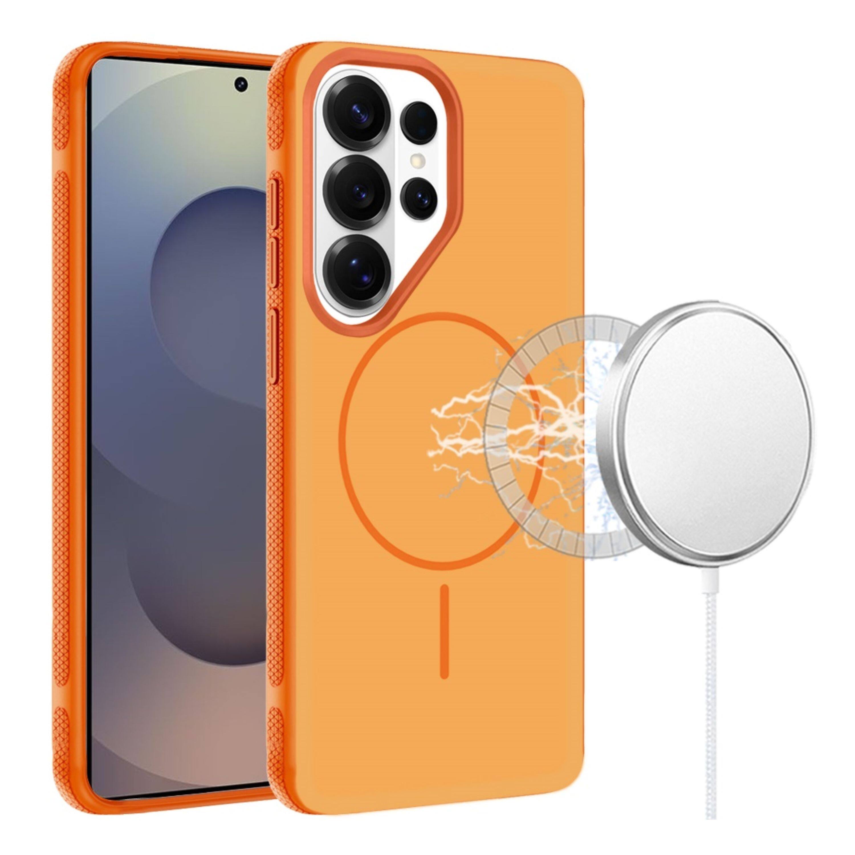Left. Kitcheniva - Rugged Side Grip Magnetic Circle Phone Case With Tempered Glass For Samsung Galaxy S25 Ultra Cosmic Orange - Cosmic Orange.