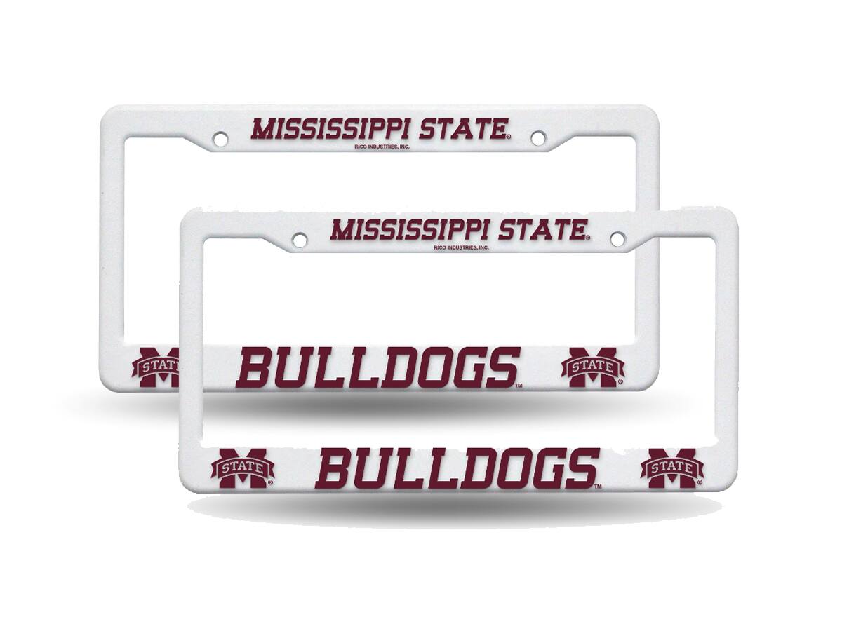 Mississippi State Bulldogs Raised Letter White Plastic License Plate Frame - Set of 2