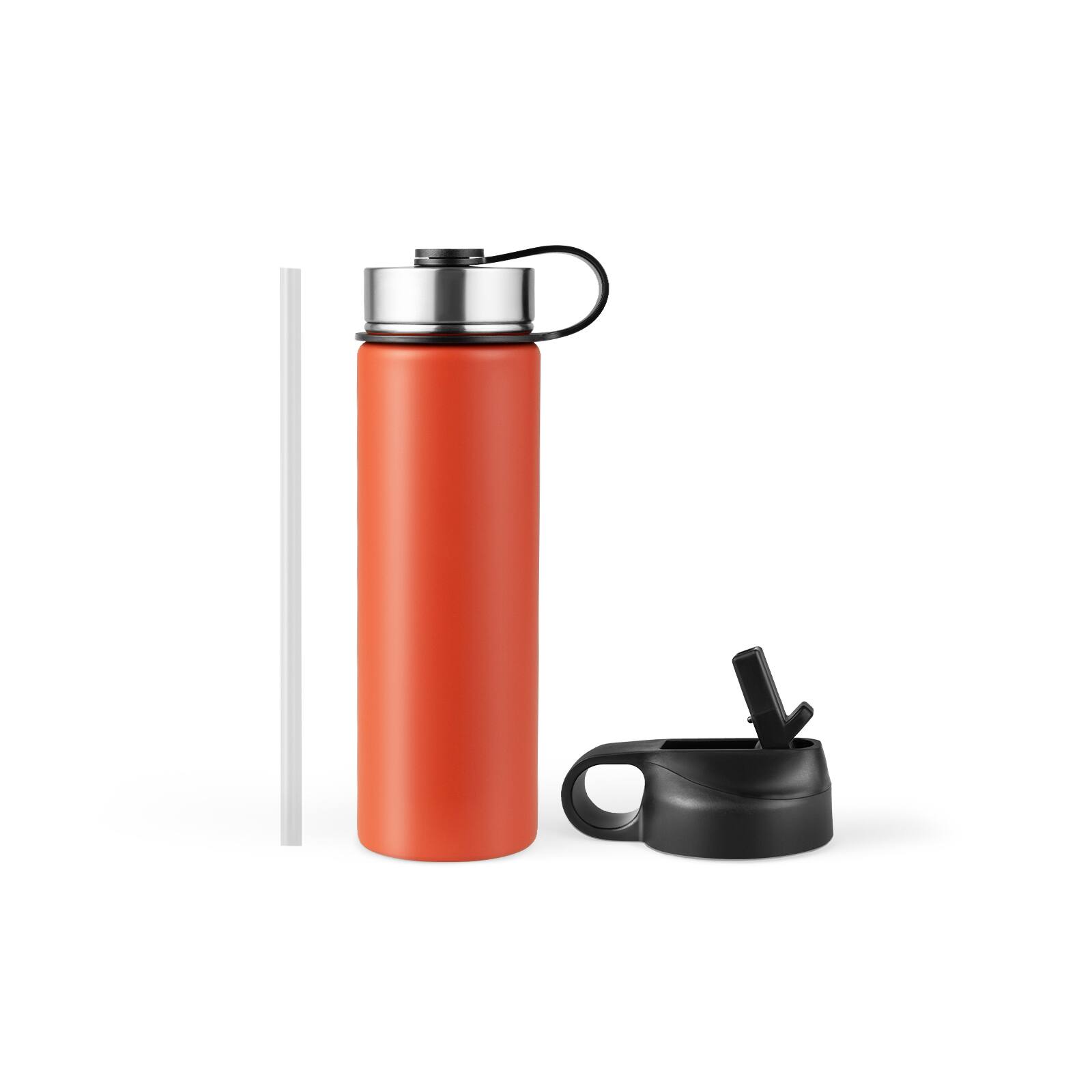 Front. Ecooso - 22oz Stainless Steel Insulated Water Bottle, Double-Wall Vacuum, 2 Lids + Straw, Leak-Resistant - orange.
