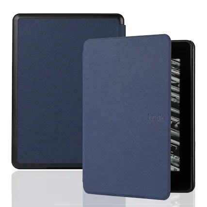 Front. Dteck - For Amazon Kindle Paperwhite 11th Generation 6.8" 2021 Slim Fit Cross-hatched Leather Shockproof Case Auto Sleep/Wake - Darkblue.