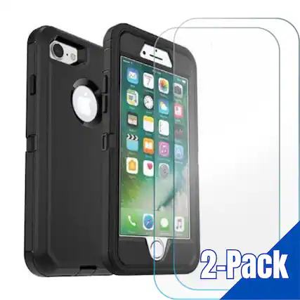 Front. Entronix - Entronix Heavy Duty Bundle for iPhone 8/7/SE - Durable Case with 2 Clear Screen Protectors - Black.
