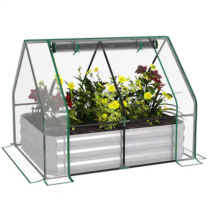 Front. Outsunny - Outsunny 4 x 3 x 3ft Raised Garden Bed with Mini Greenhouse, Galvanized Raised Garden Bed with Cover - Clear.