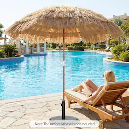 Mondawe - 6 FT Thatched Beach Umbrella Push Button Tilt Carrying Bag Set of 2 - Natural