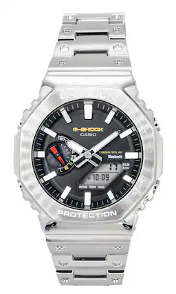 G-SHOCK TULIA G-SHOCK CASIO LIGHT WT TOUGH SOLAR Bluetooth ALM SIG 10:09 ODE RCVD REM HND START PROTECTION