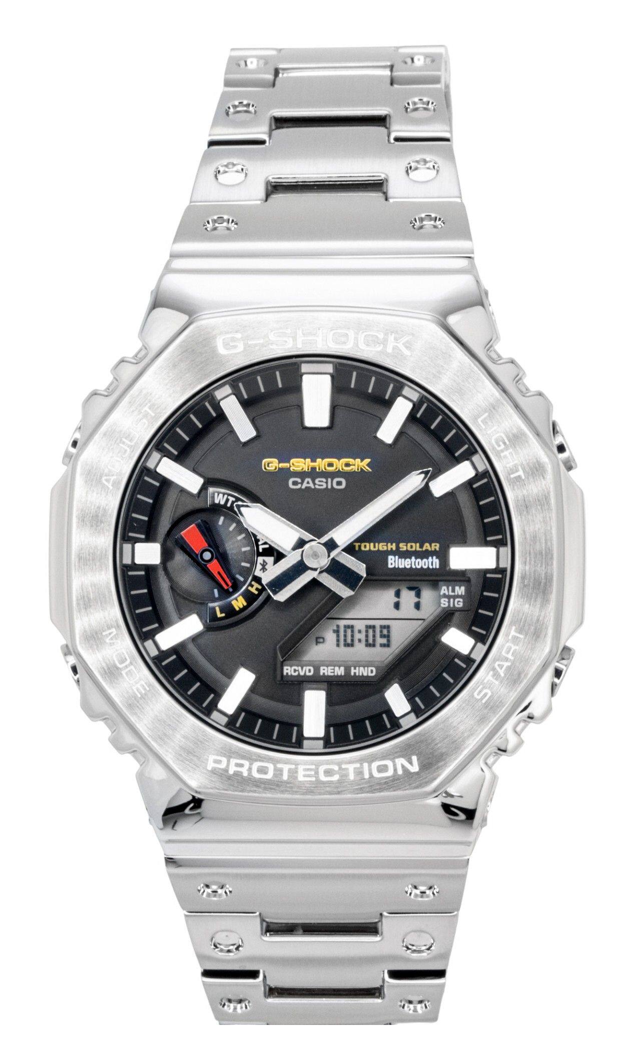 G-SHOCK TULIA G-SHOCK CASIO LIGHT WT TOUGH SOLAR Bluetooth ALM SIG 10:09 ODE RCVD REM HND START PROTECTION