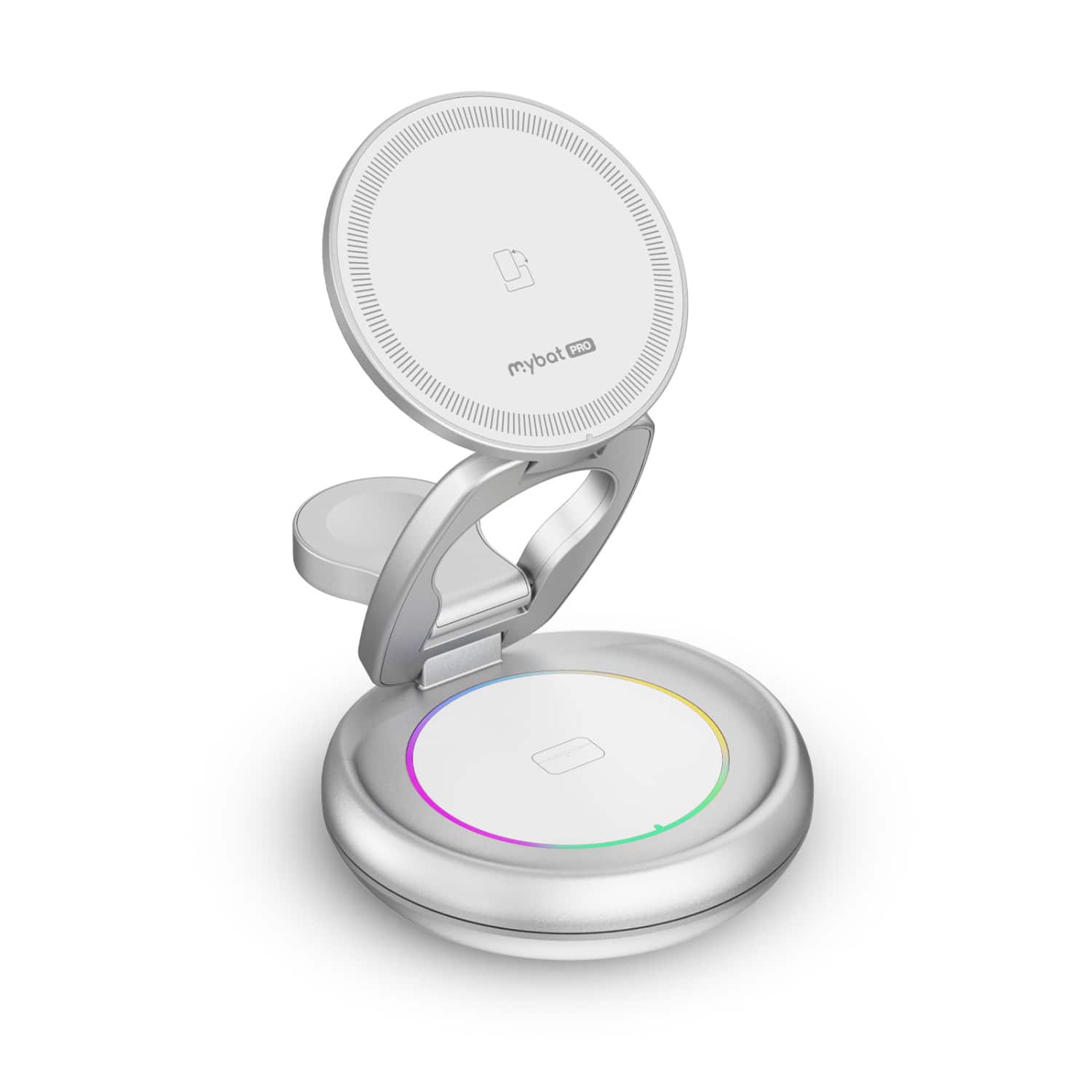 Mybat Pro - 3-in-1 FoldMate Stack Wireless Charging Dock - Silver - Silver