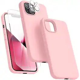 Bundle - Entronix - for iPhone 13 - Silicone Case, Screen Protector & Camera Lens Protector - Light Pink