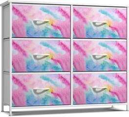 Sorbus - Dresser with 6 Drawers, Furniture Storage Tower Unit for Bedroom, Hallway, Closet Wood Top Fabric Drawers Chest - Watercolor Tie-Dye