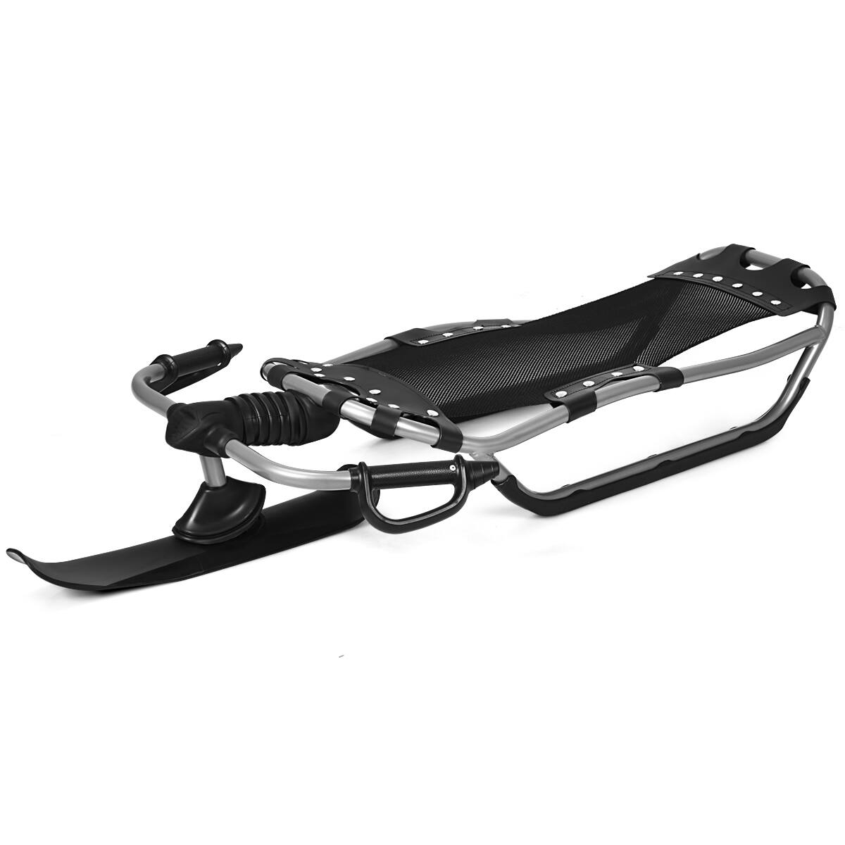 Front. Costway - Snow Racer Sled Textured Grip Handles Mesh Seat Snow Slider - Black.