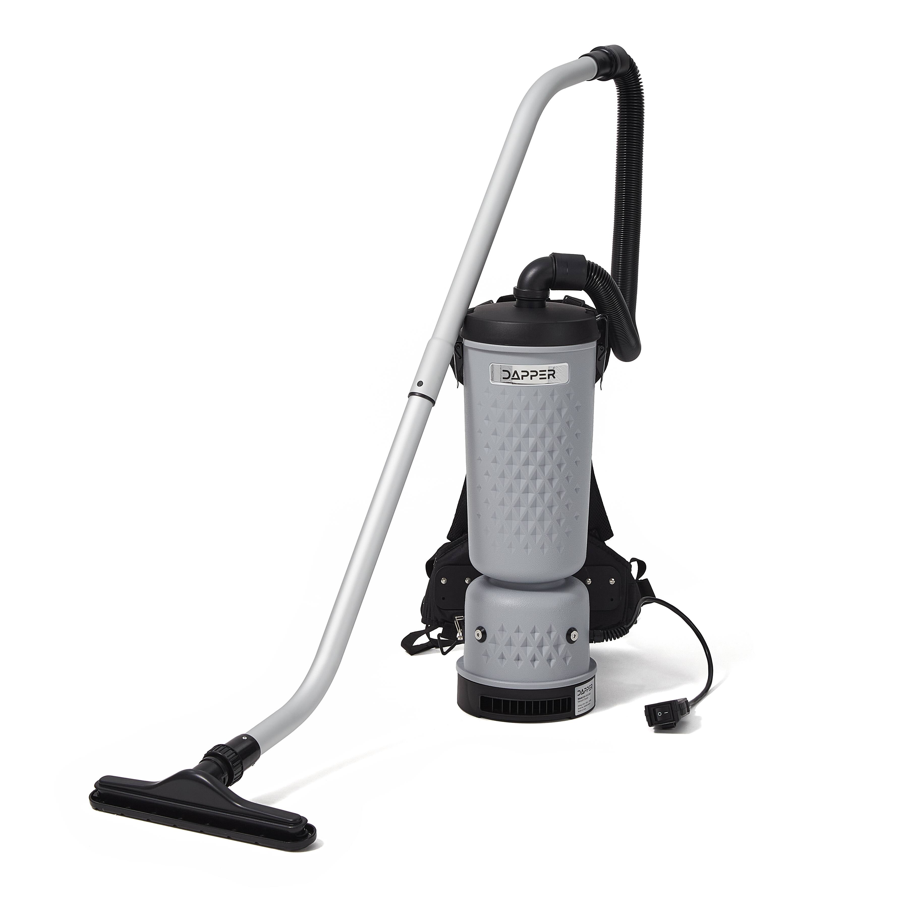 Angle. Dapper Supply - Dapper Commercial Backpack Vacuum Cleaner 13 lb HEPA Filter 10.5 Qt Capacity 50 Ft Cord 1200W Multi Surface - Grey.