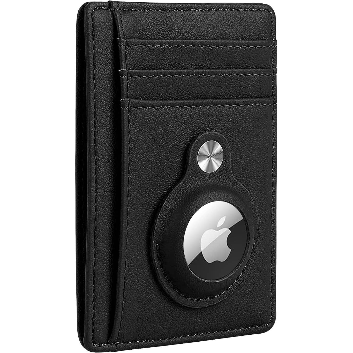 Angle. SaharaCase - Slim Genuine Leather Wallet Case for Apple AirTag - Black.