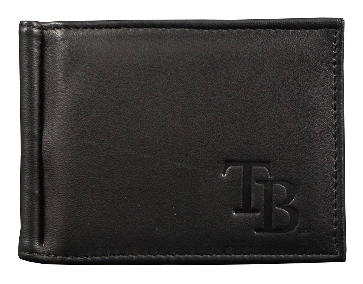 Front. Rico Industries - Tampa Bay Rays Genuine Black Leather Money Clip Wallet RFID Blocking - Multi.