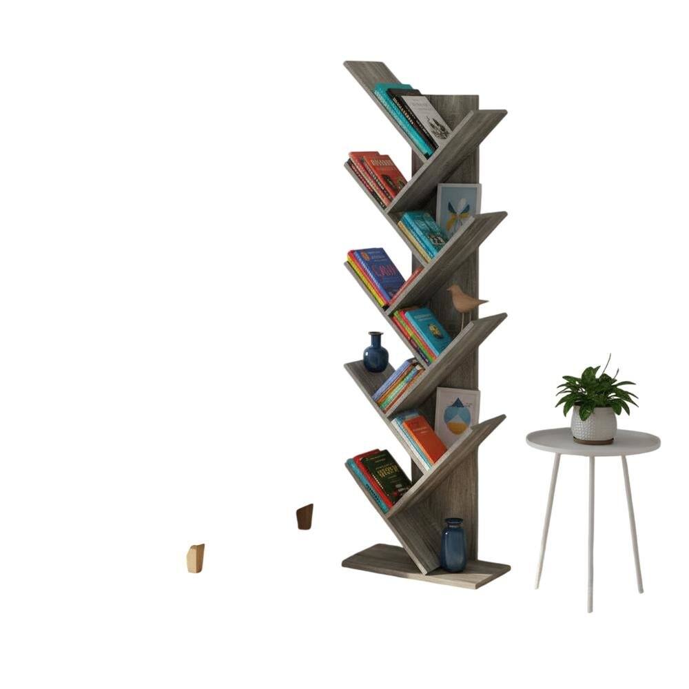 Back. FurniFact - Engineered Wood 9-Tier Bookcase with French Oak Finish for Living Room Storage - French Oak.