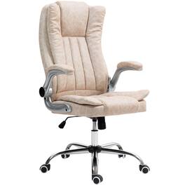 Homcom - Executive Office Chair with Flip-up Arms, Adjustable Height, Tilt Function - Cream White