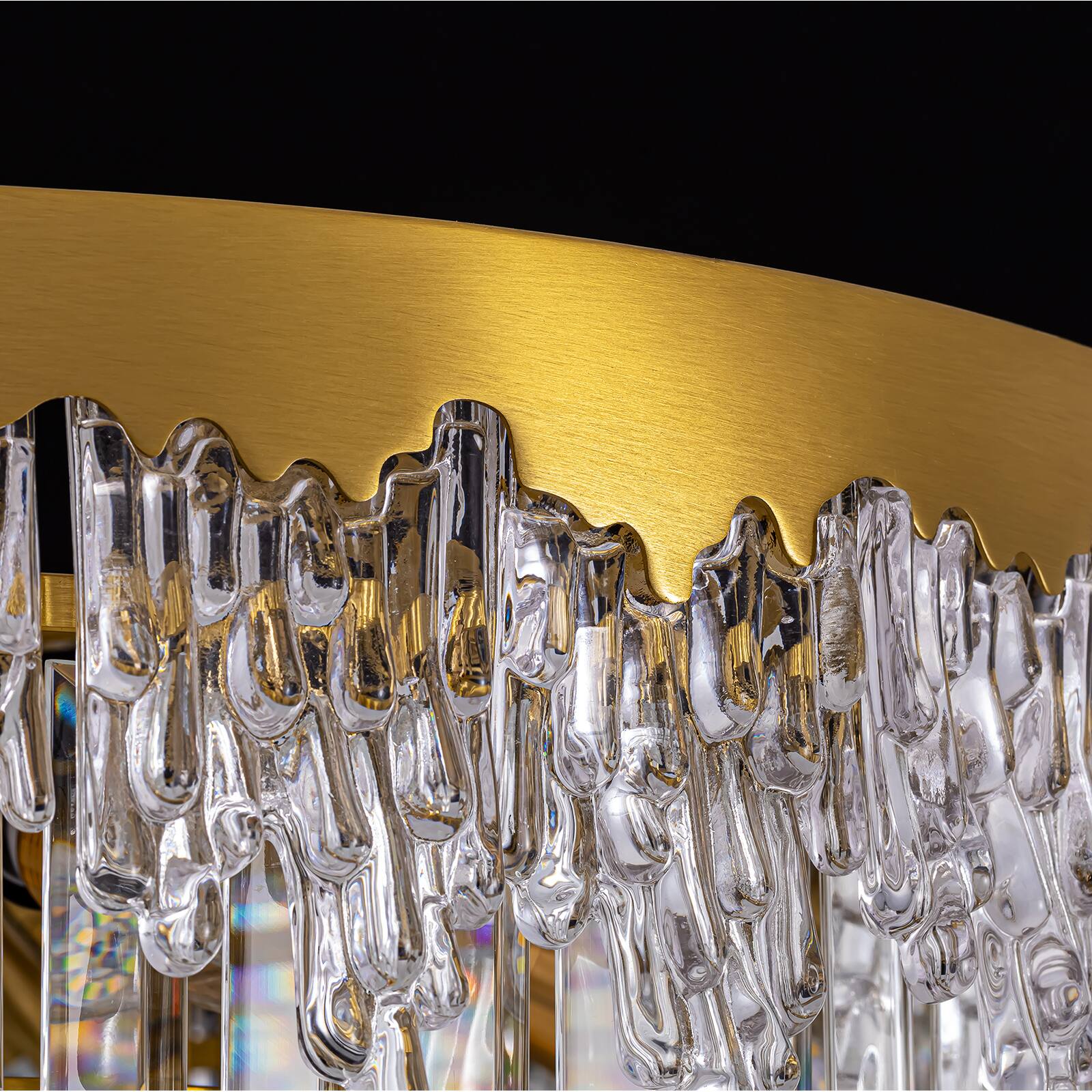 Alt View 5. Siljoy - 24 Inch Modern Tiered Crystal Chandelier, Glacier Textured Round Gold Pendant Light for Dining Room Living Room Foyer - GOLD.