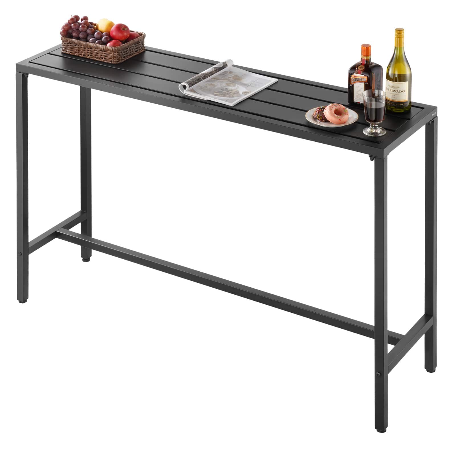 VEVOR - Outdoor Bar Table, 55 x 15 in Patio Bar Table,Waterproof Top & Sturdy Metal Frame,Rectangle Counter Height Dining Tables - Black