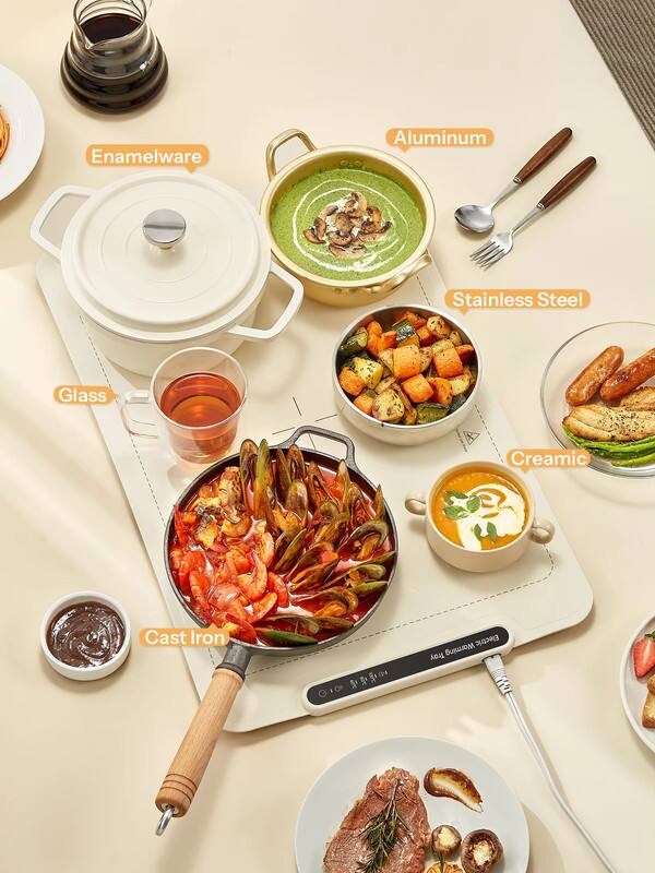 Enamelware  
Aluminum  
Stainless Steel  
Glass  
Ceramic  
Cast Iron