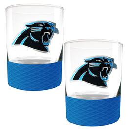 Great American Products - Carolina Panthers 2-Pack 14oz. Rocks Glass Set with Silcone Grip - Blue