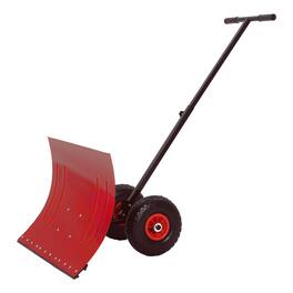 Babevy - 29" Wheeled Snow Pusher, Adjustable Height & 5-Angle Blade, Heavy-Duty Snow Removal Tool for Driveway - Red