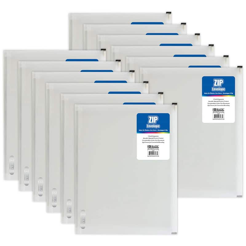 BAZIC Products - Clear Letter Size Zip Envelope, Pack of 12
