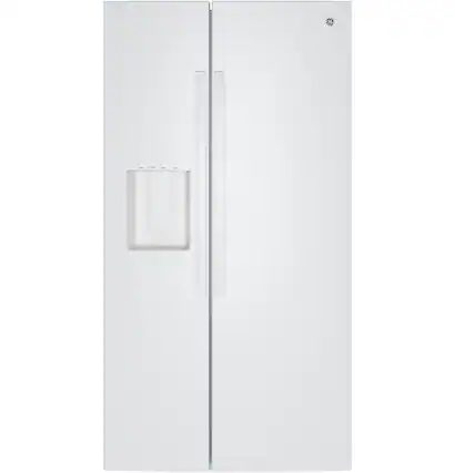 Front. GE - 36 in. Wide 23.6 Cu. Ft. Counter Depth Side-By-Side Refrigerator with Extra Tall Dispenser and In-Door Icemaker - White.