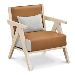 Costway - Mid-Century Modern Accent Chair Artificial Leather Sofa Chair with Backrest - Natural