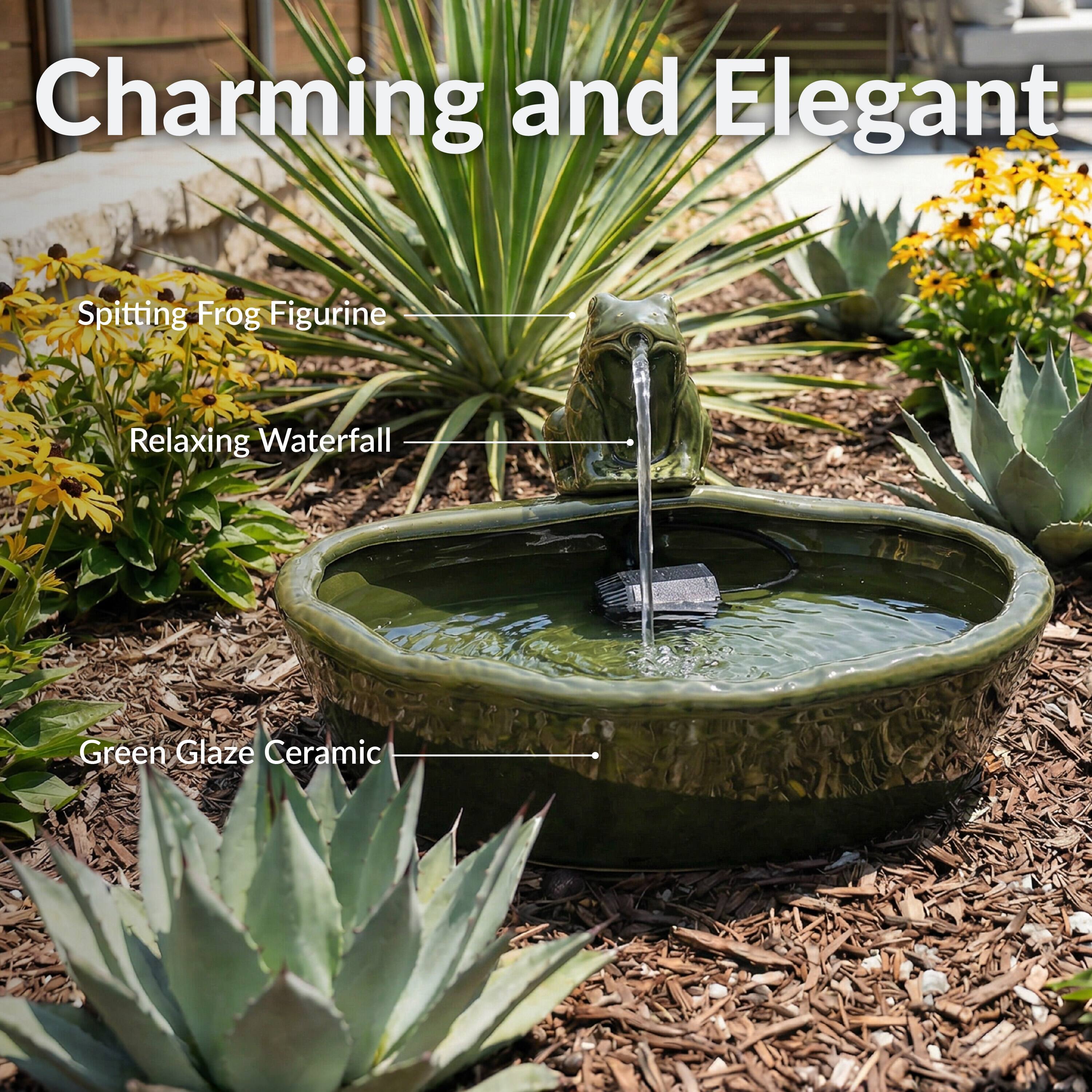 Charming and Elegant Spitting Frog Figurine Relaxing Waterfall Green Glaze Ceramic