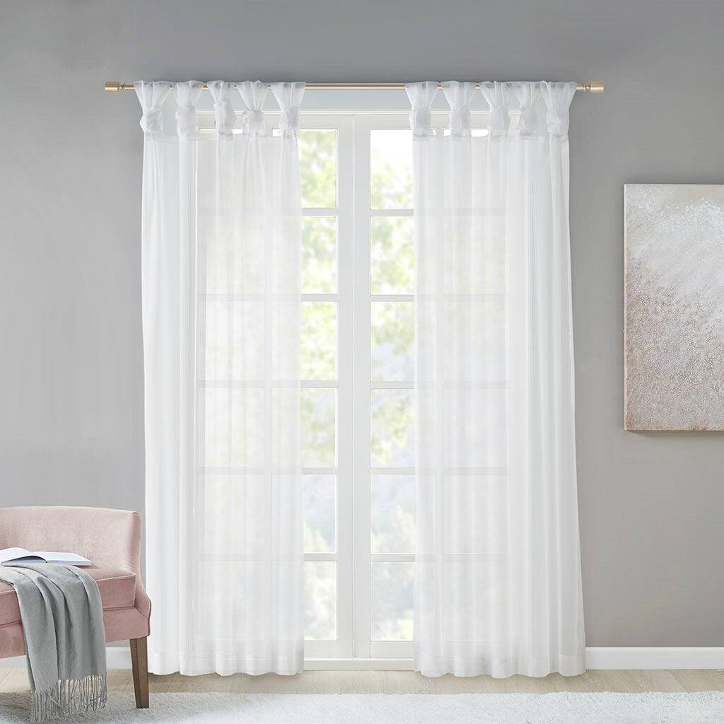 Front. BreeBe - Twist Tab Voile Sheer Window Pair - White.