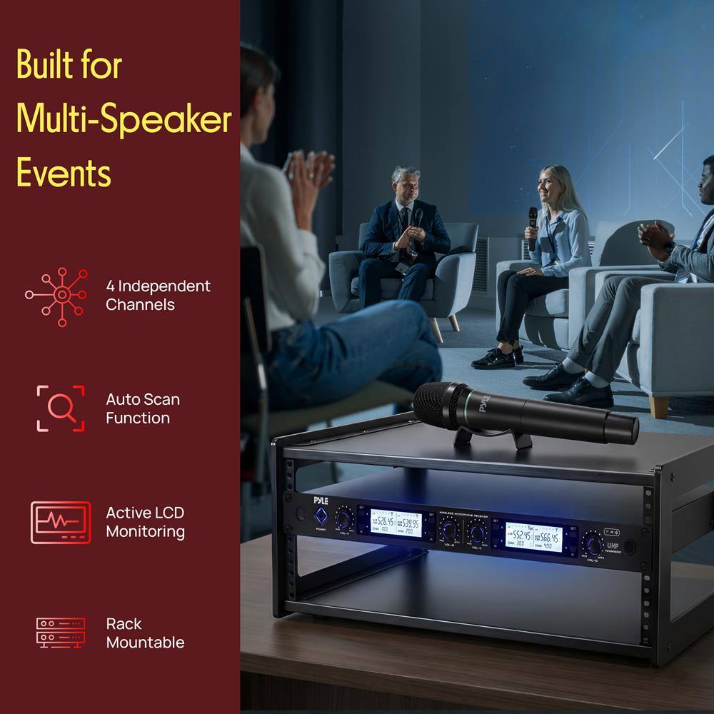 Built for Multi-Speaker Events  
4 Independent Channels  
Auto Scan Function  
Active LCD Monitoring  
Rack Mountable  

PMLE 52645 = 539.55  
552.Y5 = 566.95
