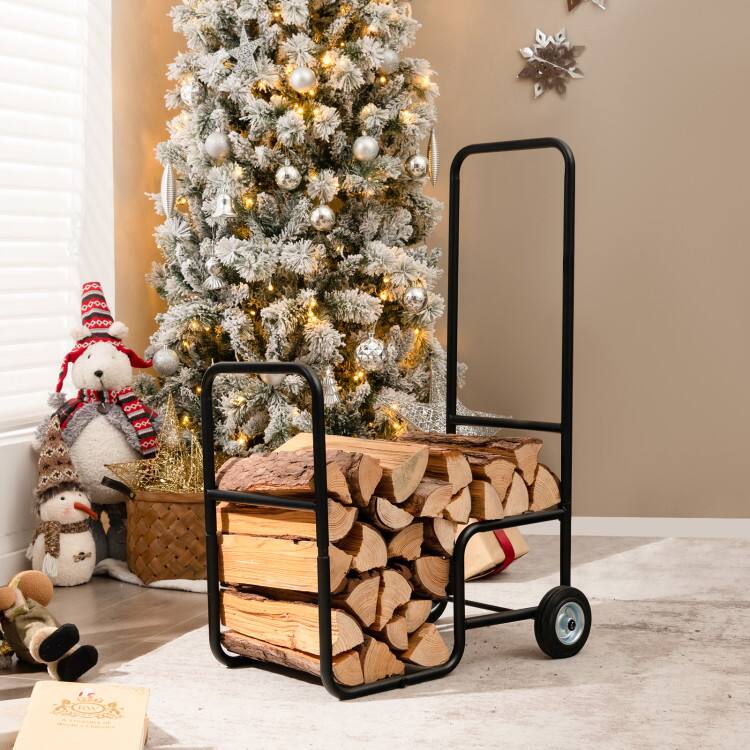 Left. Mondawe - Firewood Log Cart Carrier with Anti-Slip and Wear-Resistant Wheels - Black.