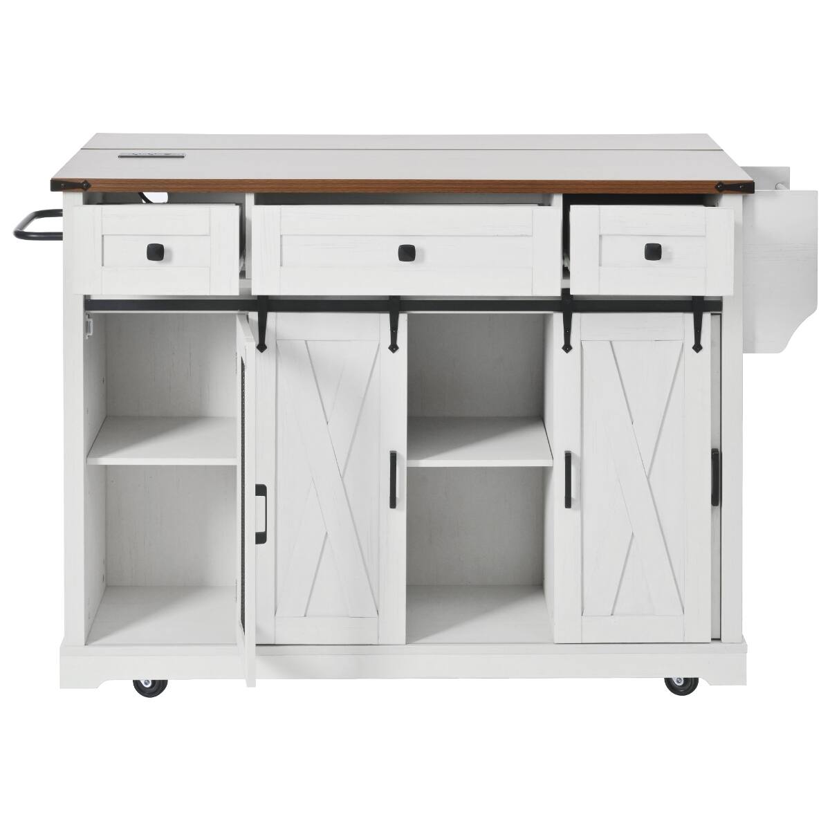 Alt View 6. Loheer - Loheer 58 inch farmhouse kitchen island with drop leaf, rolling kitchen island with storage, White - White.