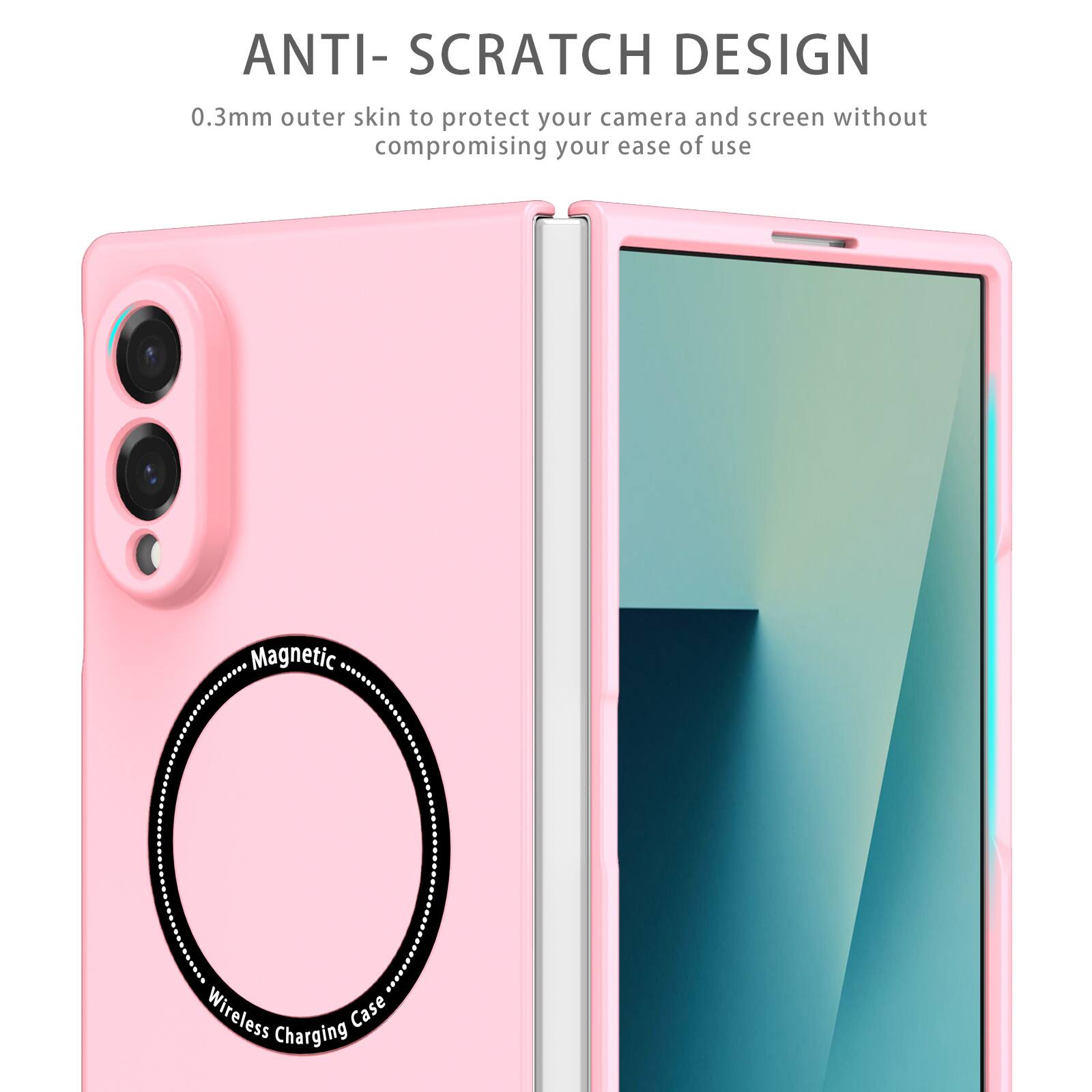 ANTI-SCRATCH DESIGN  
0.3mm outer skin to protect your camera and screen without compromising your ease of use  
Magnetic Wireless Case Charging