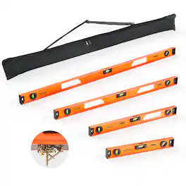 VEVOR - Magnetic Level Set, 4-Piece Included 16/24/36/48 in, Aluminum Alloy I-Beam Bubble Leveler with Clear 3 Green Vials - Black + Orange