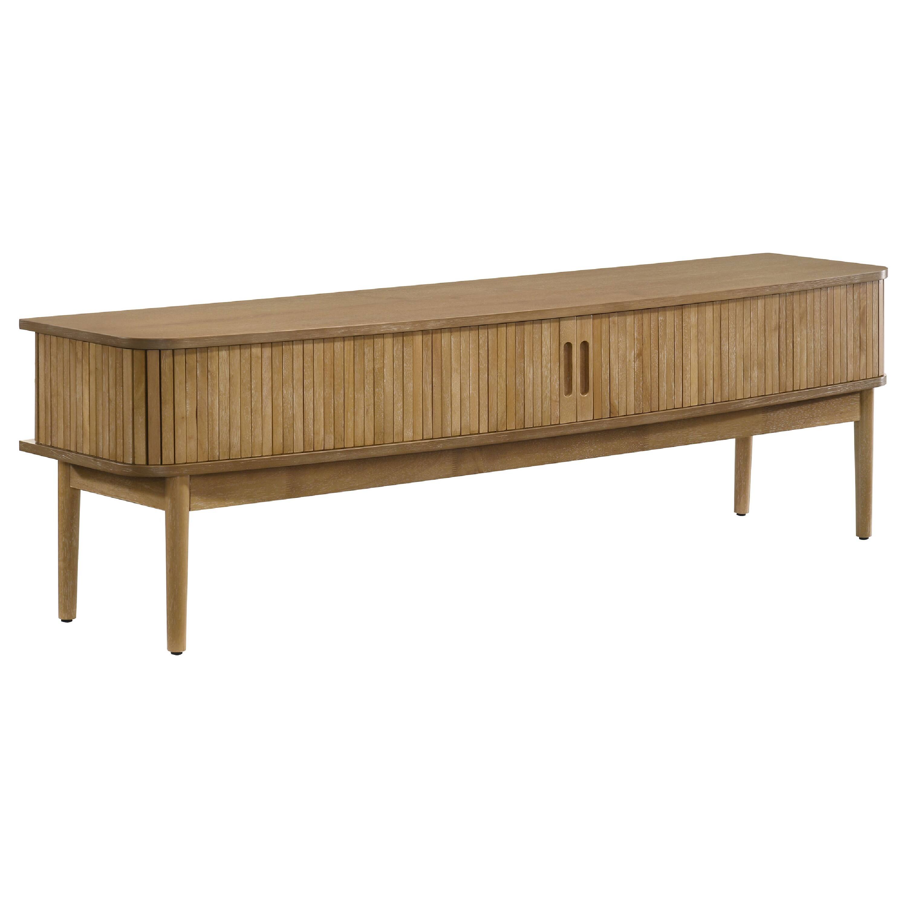 Front. Manhattan Lane - Elora TV Stand Media Console with Reeded Doors, Brown Wood 71 Inch - Weathered Natural Brown.