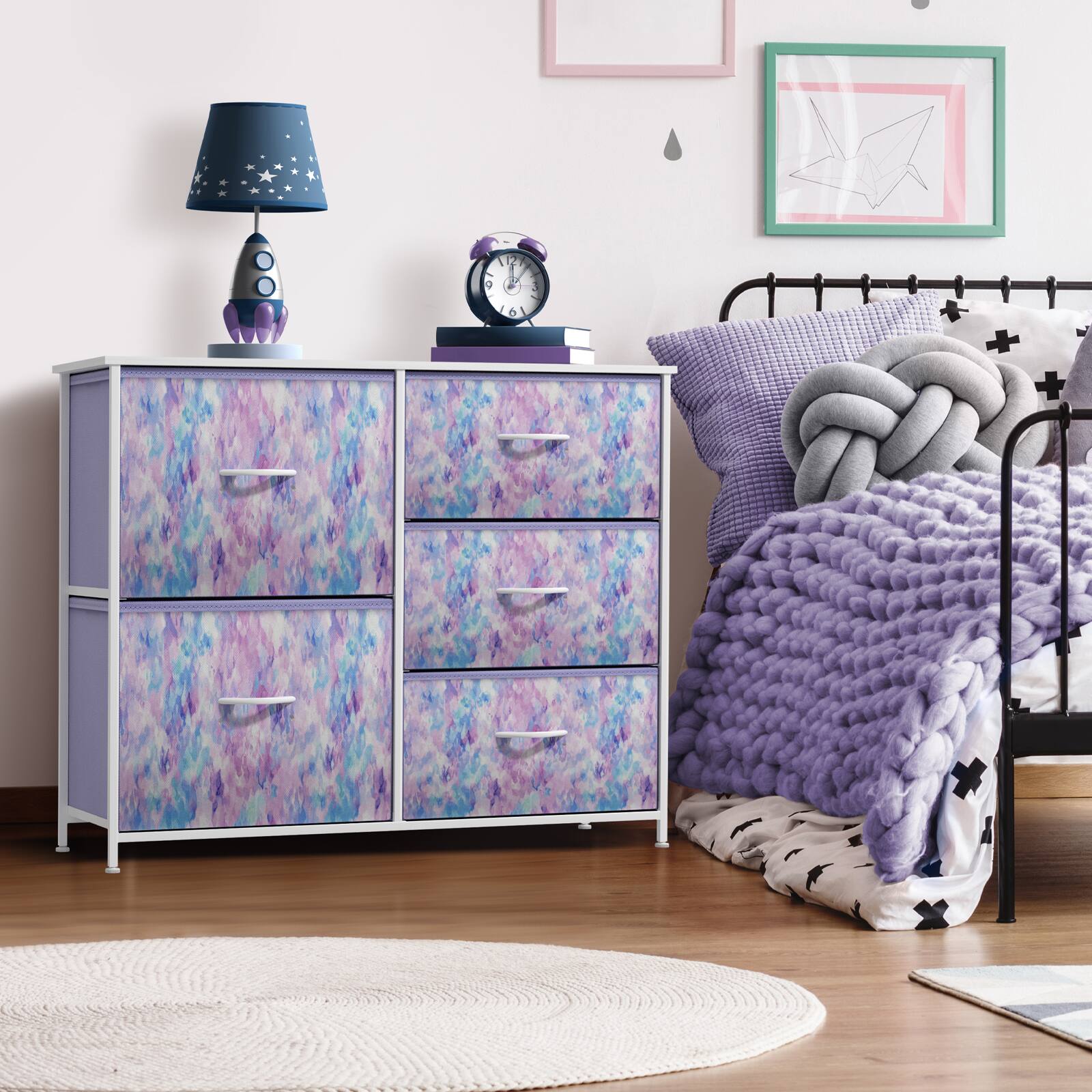 Angle. Sorbus - Sorbus Kids Dresser with 5 Drawers, Storage Chest Organizer Unit with Steel Frame, Wood Top & Handle - Purple.