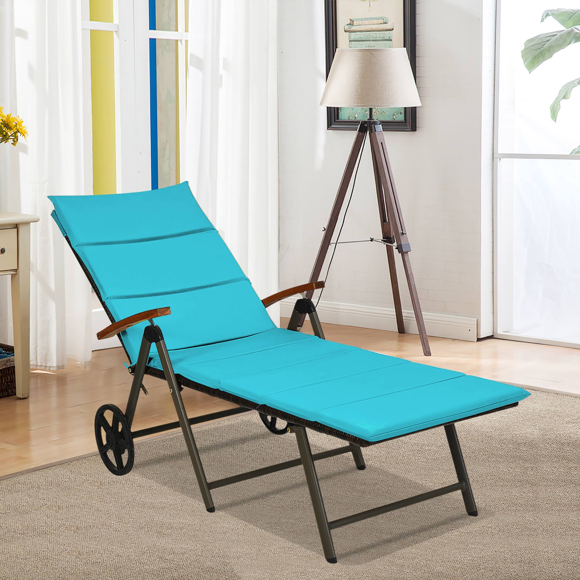 Alt View 4. Costway - Aluminum Rattan Lounger Recliner 5-Position Adjustable Chair - Turquoise.