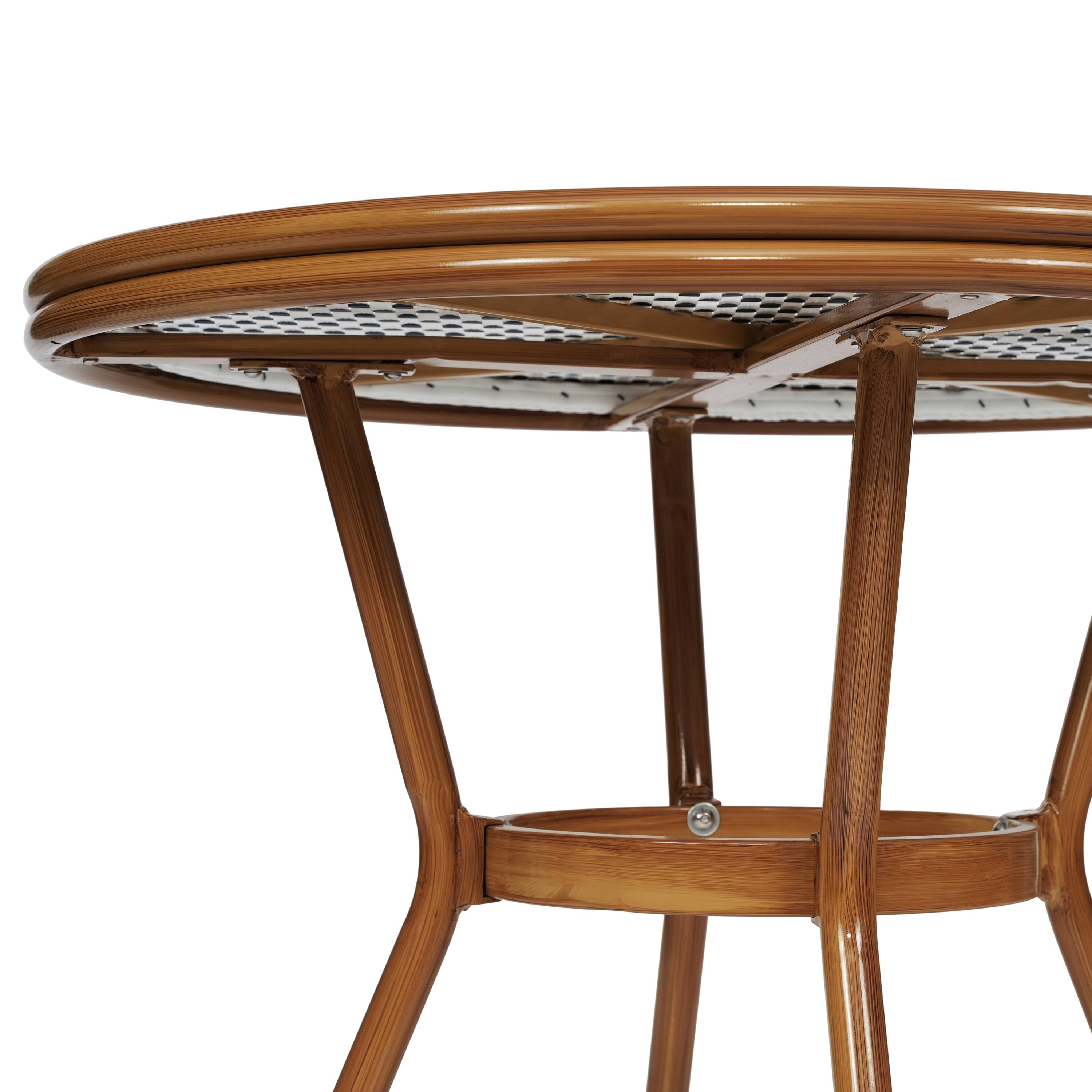 Alt View 10. Emma + Oliver - Colmar Indoor/Outdoor Bistro Style 31.5 in. Table with PE Rattan, Glass Top, and Bamboo Finished Metal Frame - White & Navy Rattan/Natural Frame.