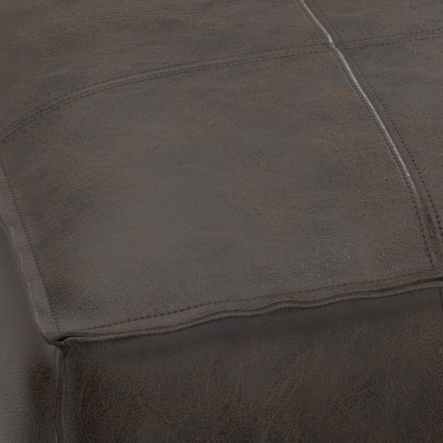 Alt View 4. Simpli Home - Simpli Home Sheffield 18 inch Wide Square Pouf in Distressed Dark Brown Genuine Leather - Distressed Dark Brown.
