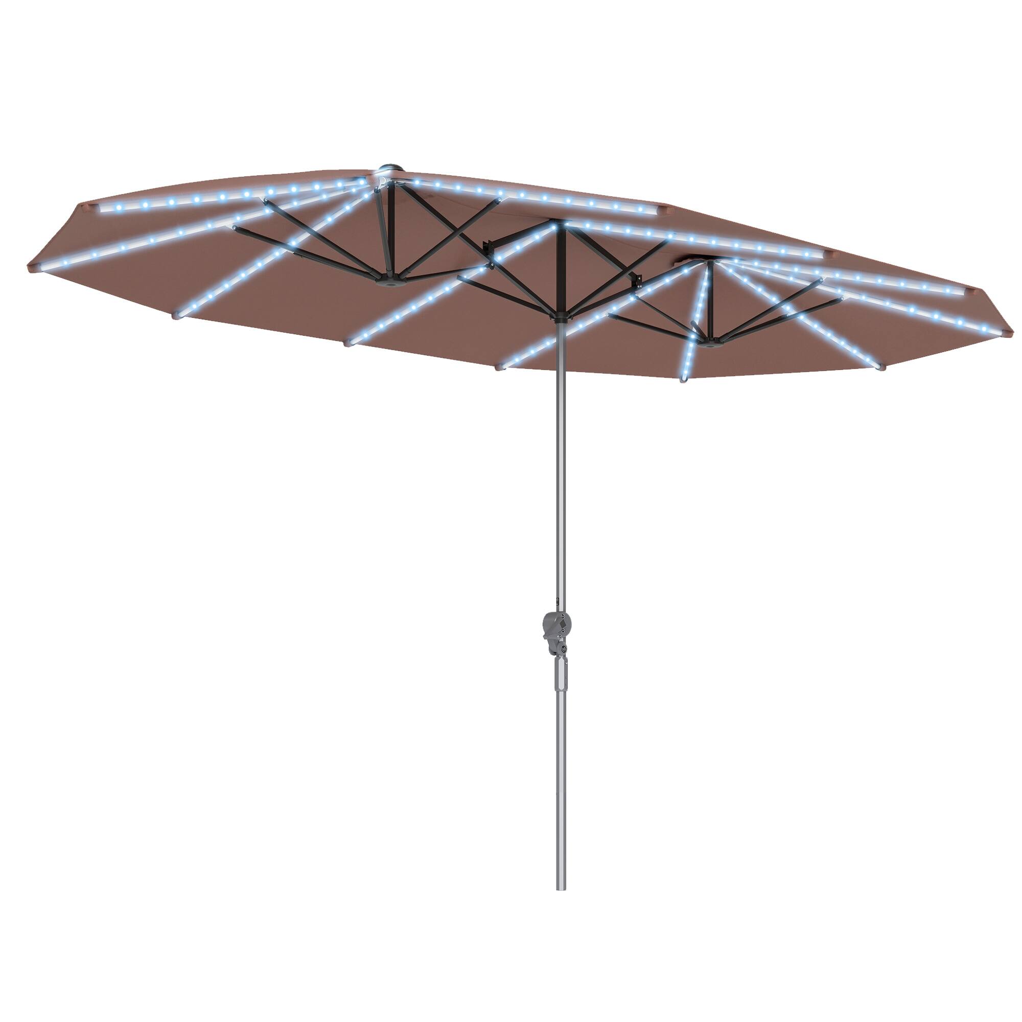 Front. Outsunny - 15ft Extra Large Patio Umbrella with Bright Solar Lights, Aluminum UPF50+ Double-Sided Outdoor Table Market Umbrella - Tan.