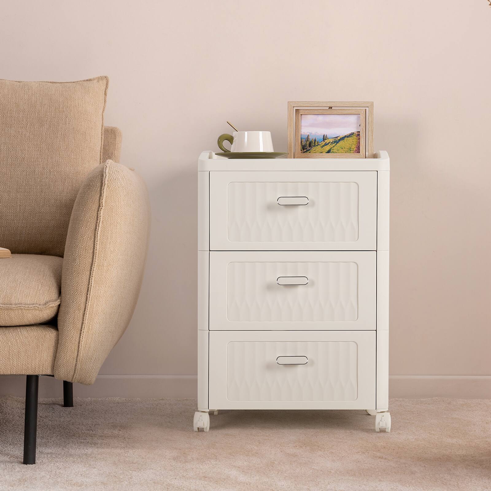Alt View 2. Oumilen - 3-Drawer Rolling Storage Cart with Opaque Fronts, White - White.