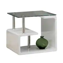 Manhattan Lane - Contemporary End Table with Multi Level Curled Open Shelf - White