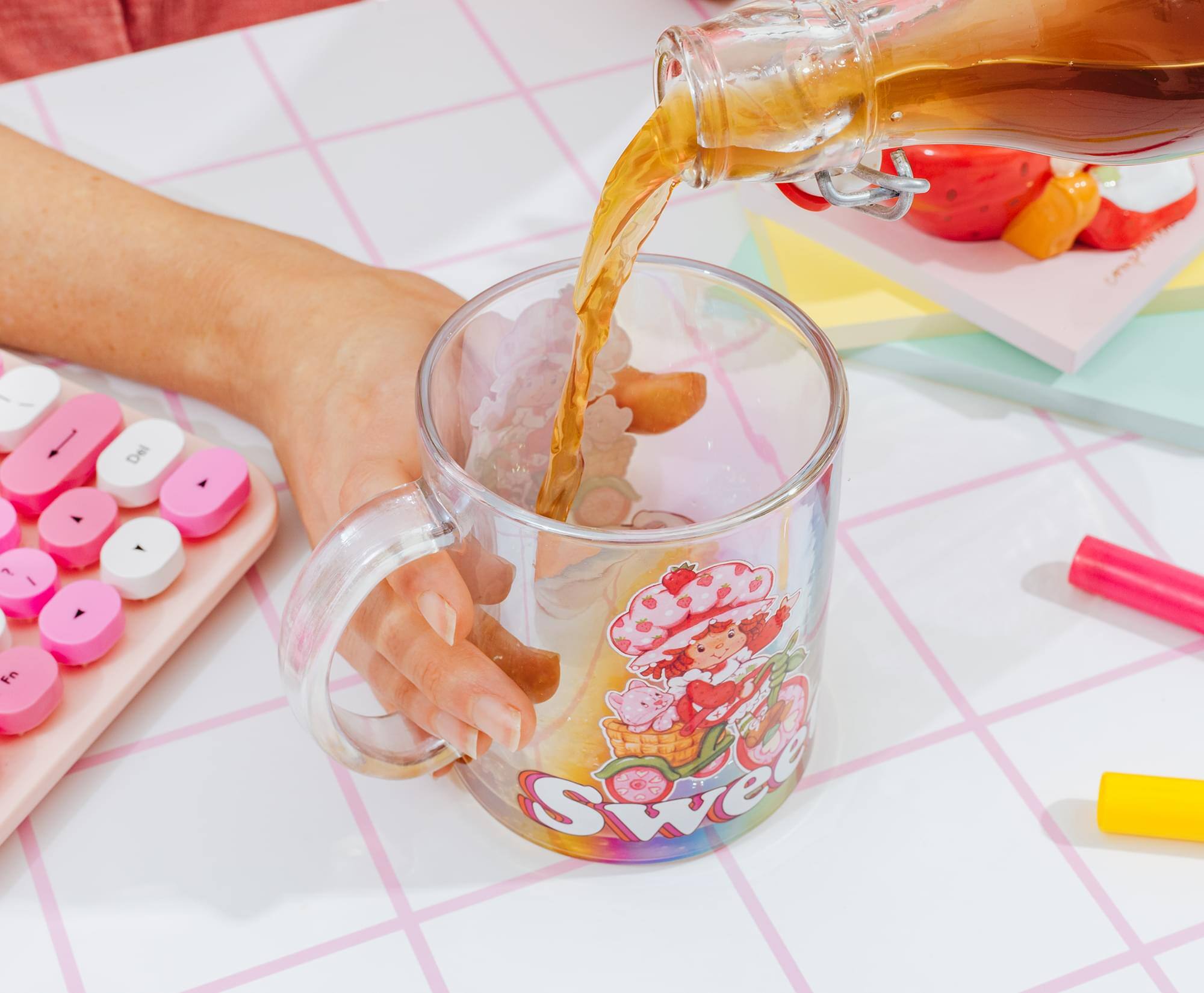 Alt View 4. Silver Buffalo - Strawberry Shortcake "Sweet" Glass Mug | Holds 18 Ounces - Pink.