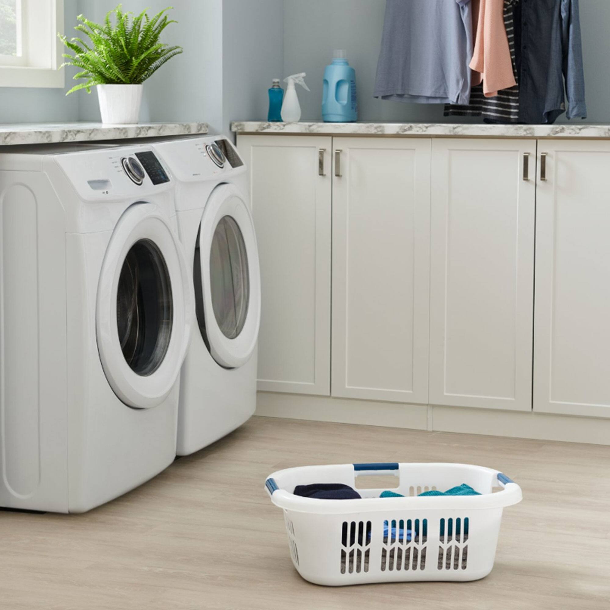 Alt View 5. RubberMaid - Rubbermaid 2.1-Bushel Small Hip-Hugger Plastic Laundry Basket, White (3-Pack) - White.