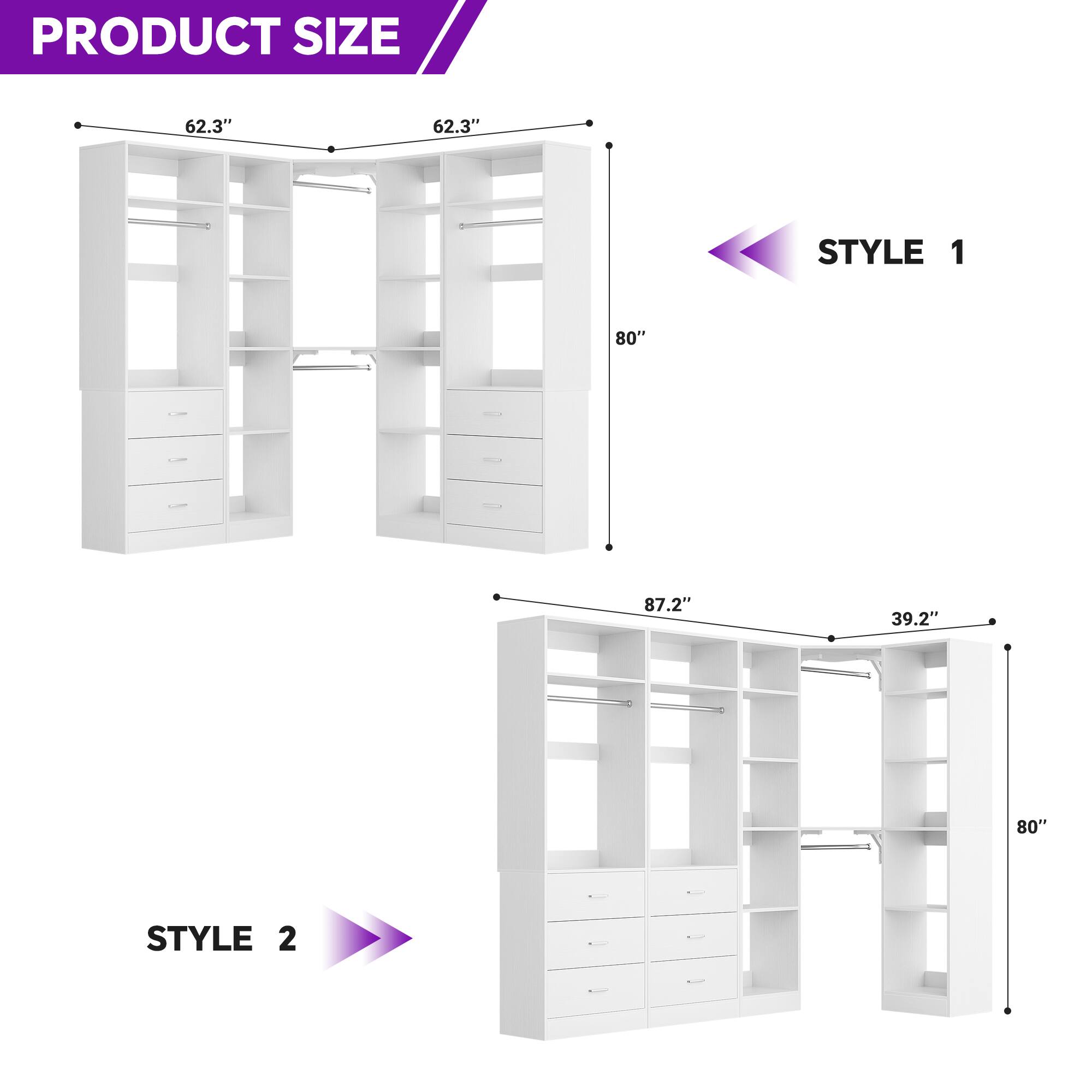 PRODUCT SIZE  
62.3" x 62.3"  
STYLE 1  
80" x 87.2" x 39.2"  
STYLE 2