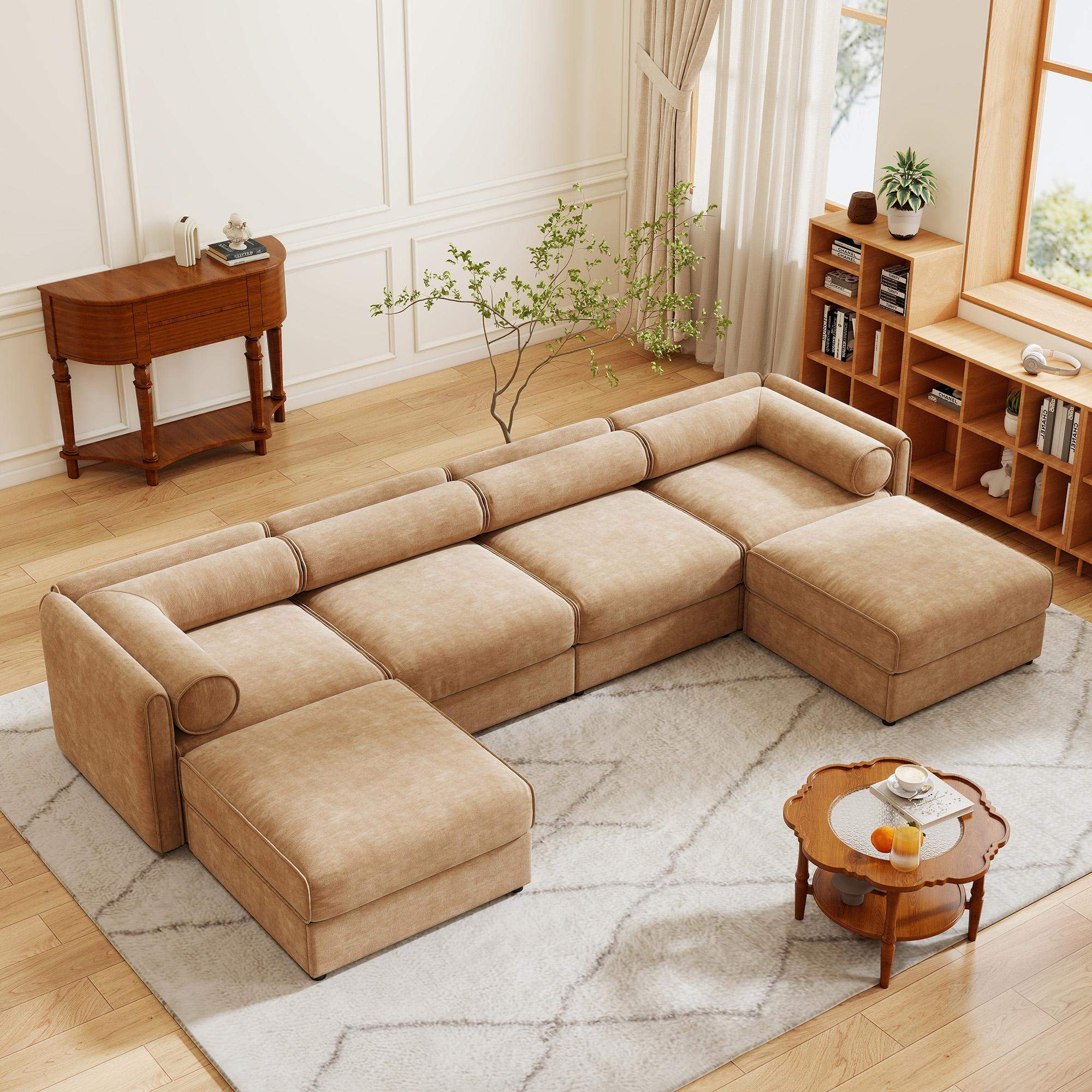 Left. Roomtec - Modular Sectional Sofa with Storage Extra Large U Shaped Sectional Couch for Living Room Convertible Modular Sofa Couch - Camel.