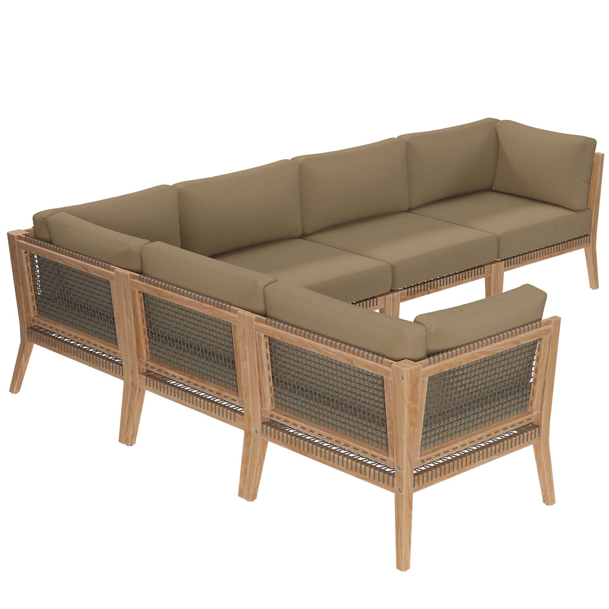 Left. Modway - Clearwater 6-Piece Outdoor Patio Teak Wood Sectional Sofa by Modway - Gray Light Brown.