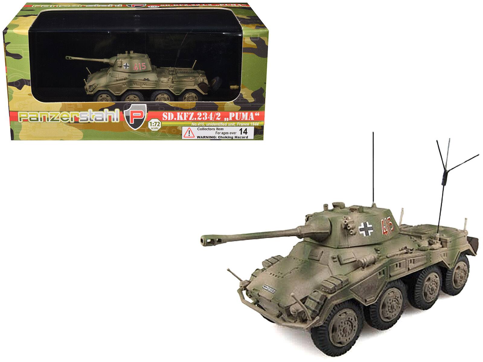 + 415 Panzerstahl P SD.KFZ.234/2 PUMA 1:72 No.415 unidentified unit France 1944 Collector's item! For ages over 14 WARNING: Choking Hazard
