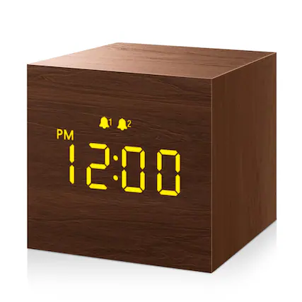 Front. Dazzed Corner - 2.5-inch Cubic Mini Alarm Clock, Digital LED Time Display Electric Clocks - Brown.